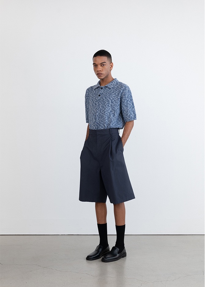 BELTED COTTON SHORTS [NAVY]